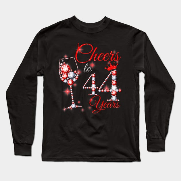 Cheers To 44 Years Old 44th Birthday Queen Diamond Long Sleeve T-Shirt by Cortes1